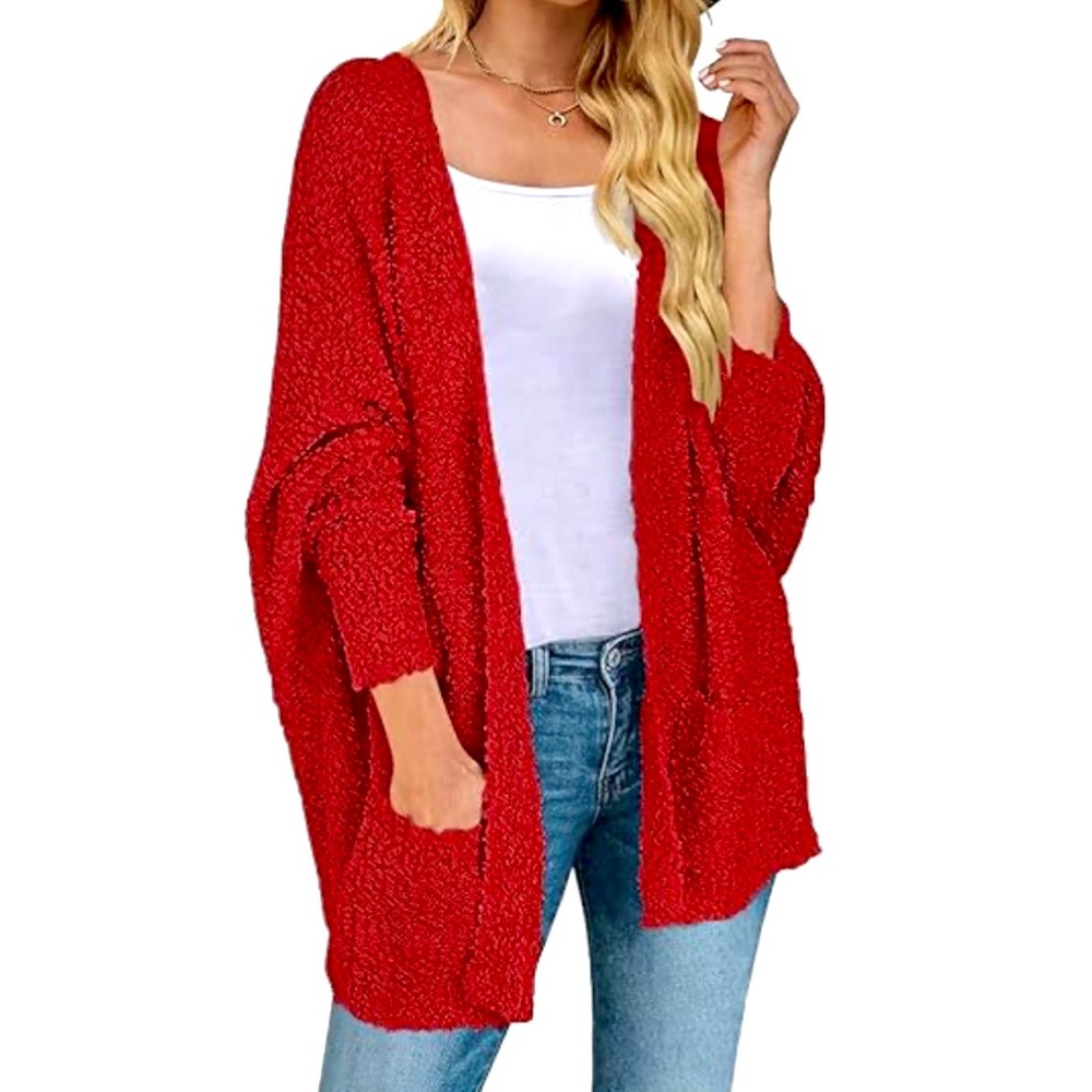 Red Cardigan Sweater with Cozy Knit Design